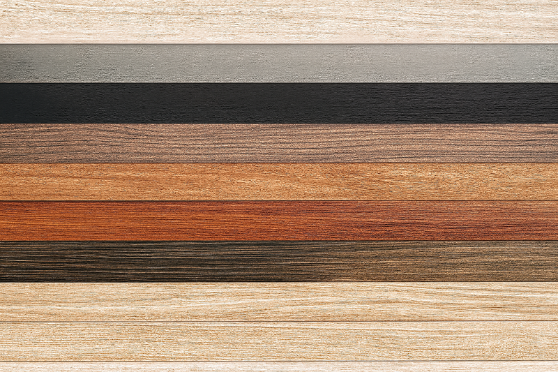 Wooden texture swatch with various wood tones arranged horizontally.
