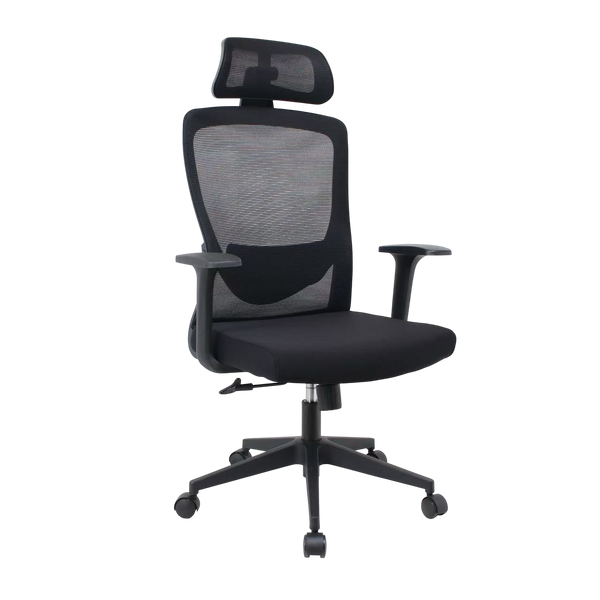 Black interglide eudoros office chair with mesh backrest on a white background